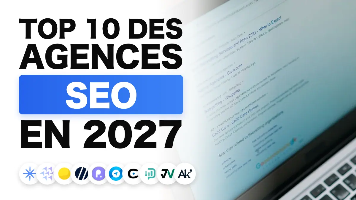 Écran d'ordinateur portable affichant une page de résultats de recherche, illustrant le classement des meilleures agences SEO en France