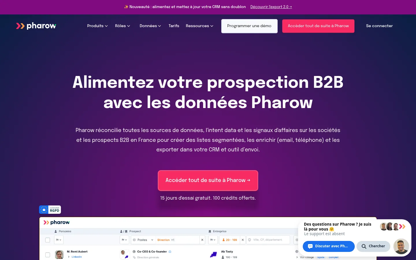 Homepage of the Pharow software
