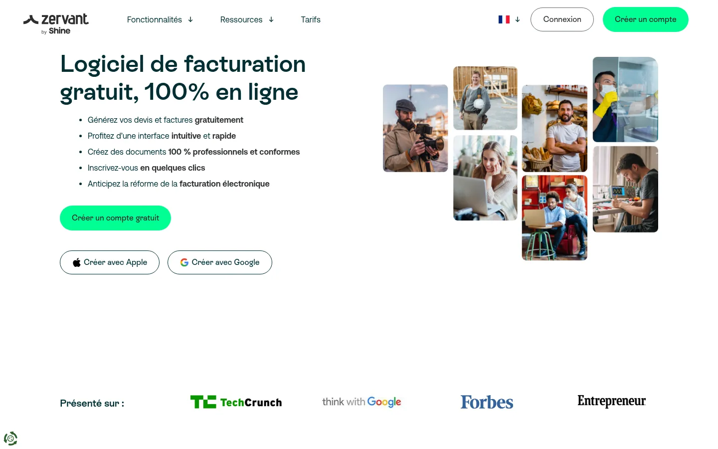 Zervant software home page