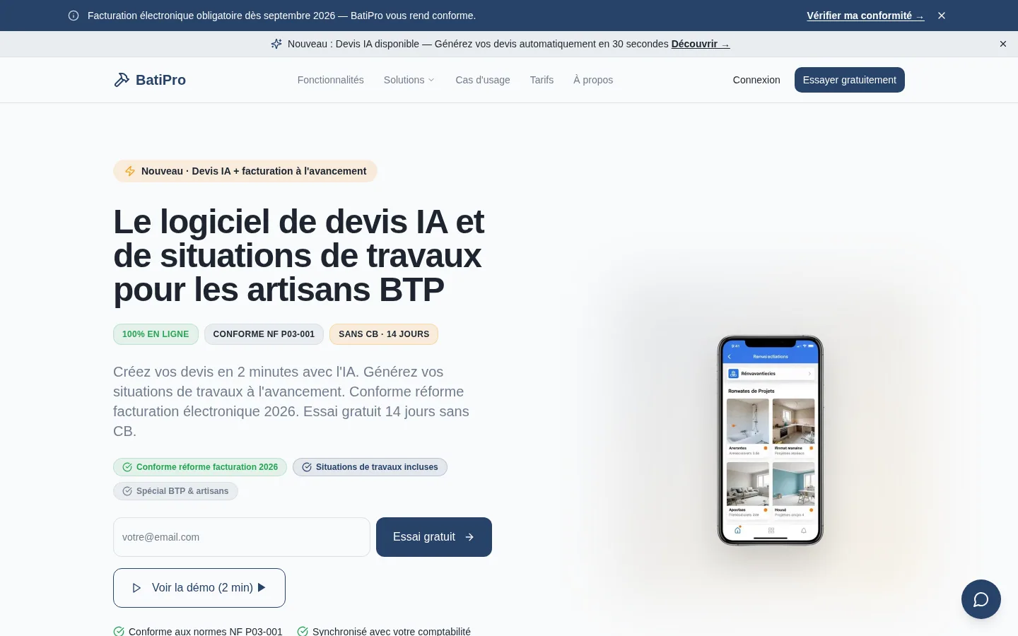 Startseite der Software BatiPro