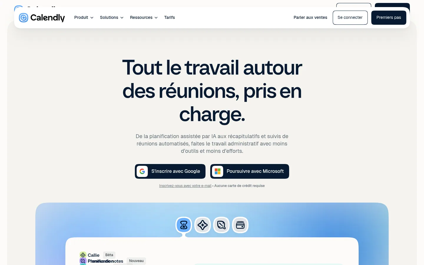 Home page del software Calendly
