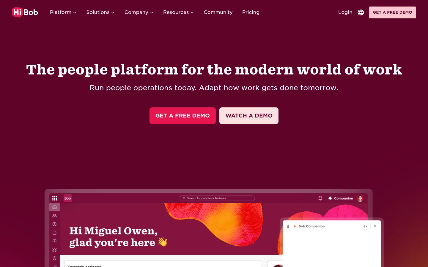 HiBob software home page