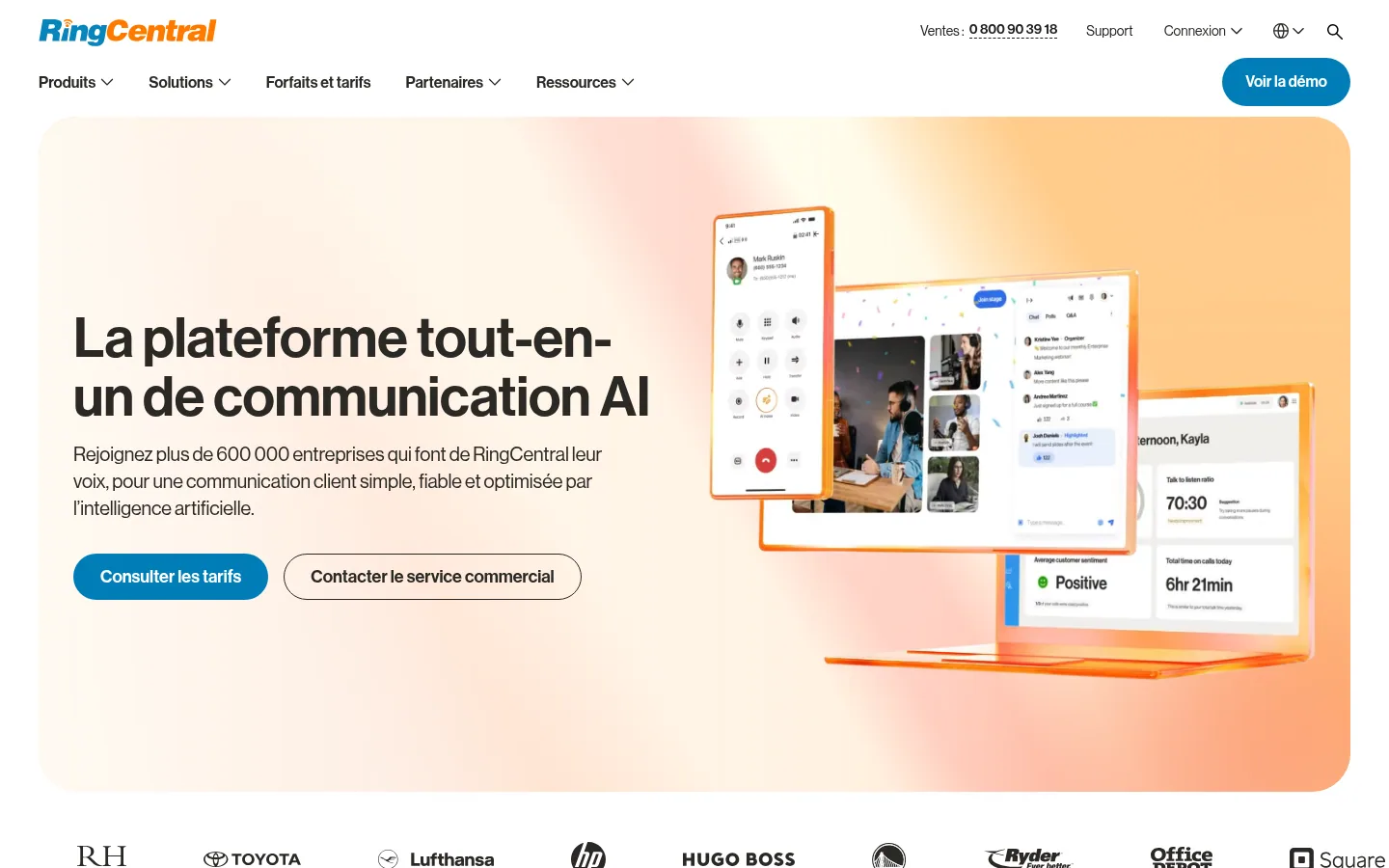 Homepage of the RingCentral software