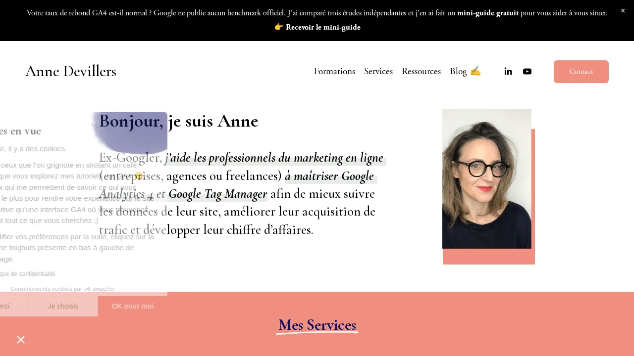 オンラインマーケティングの専門家がGoogle Analytics 4とGoogle Tag Managerを使いこなせるよう支援する元Google社員Anne Devillersのホームページ