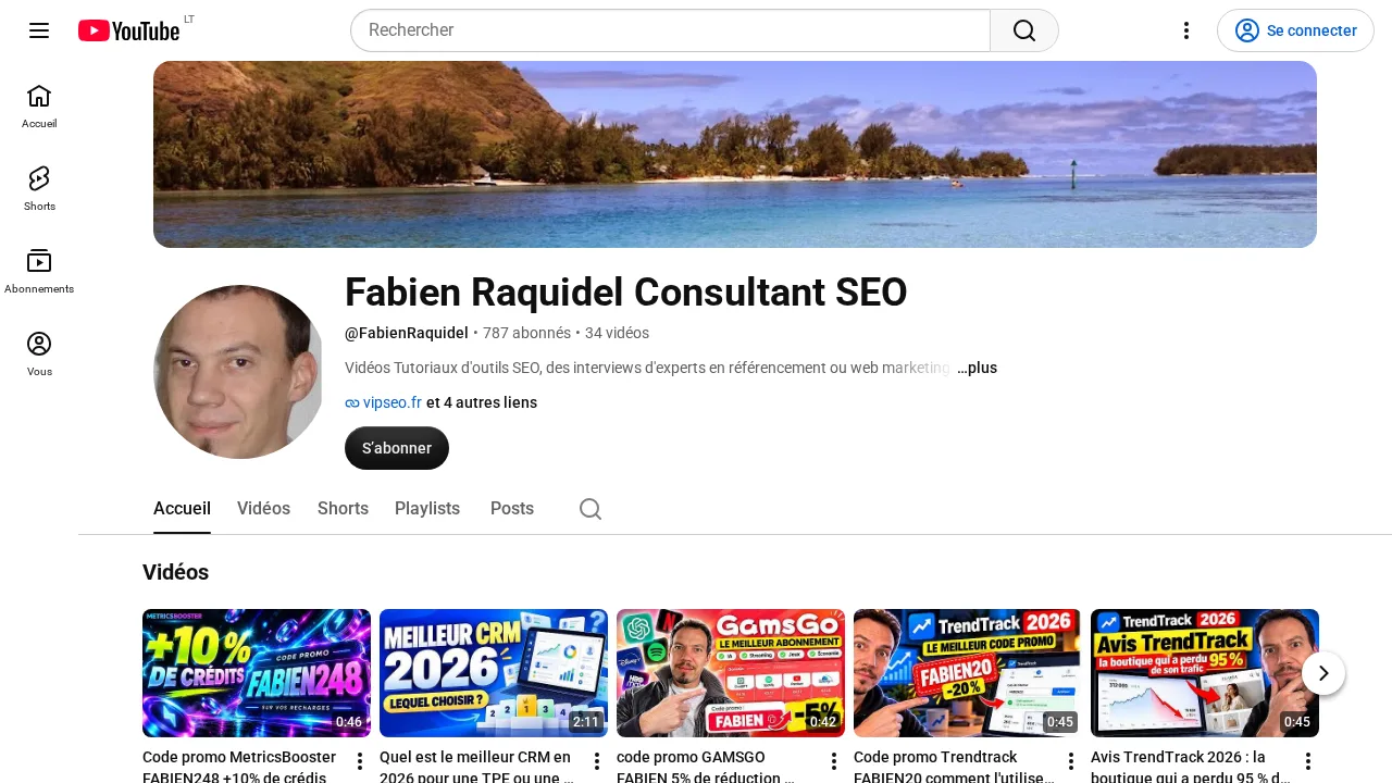 SEO 도구에 관한 동영상이 있는 Fabien Raquidel Consultant SEO의 YouTube 채널