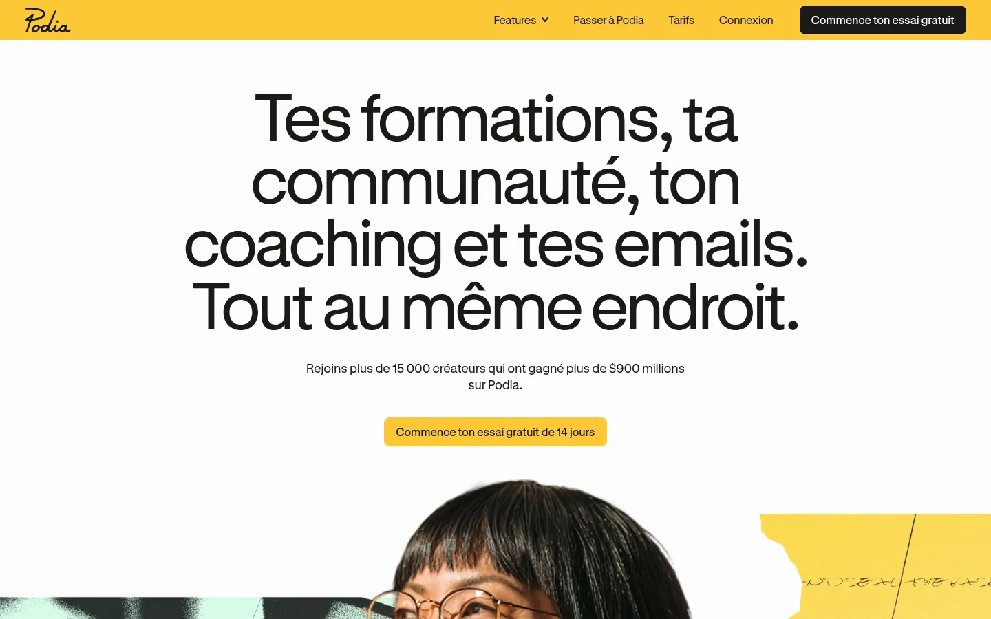 Podia software homepage