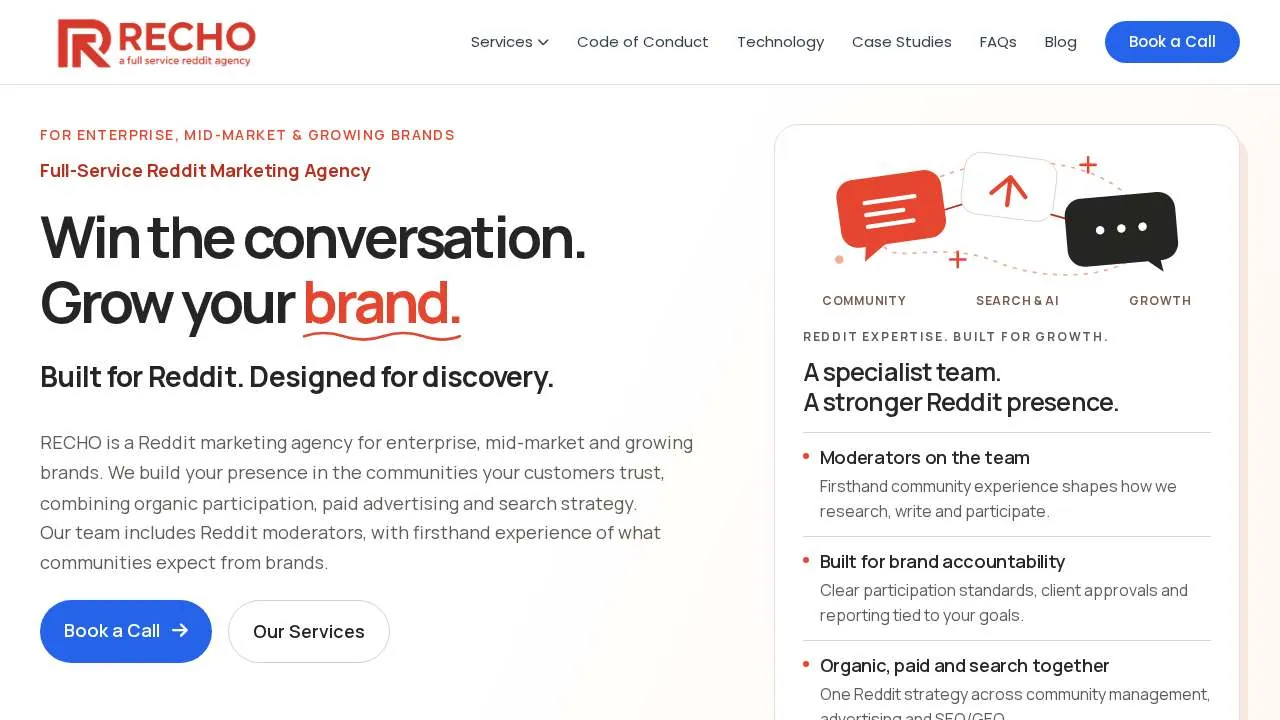 Homepage of the Reddit marketing agency RECHO