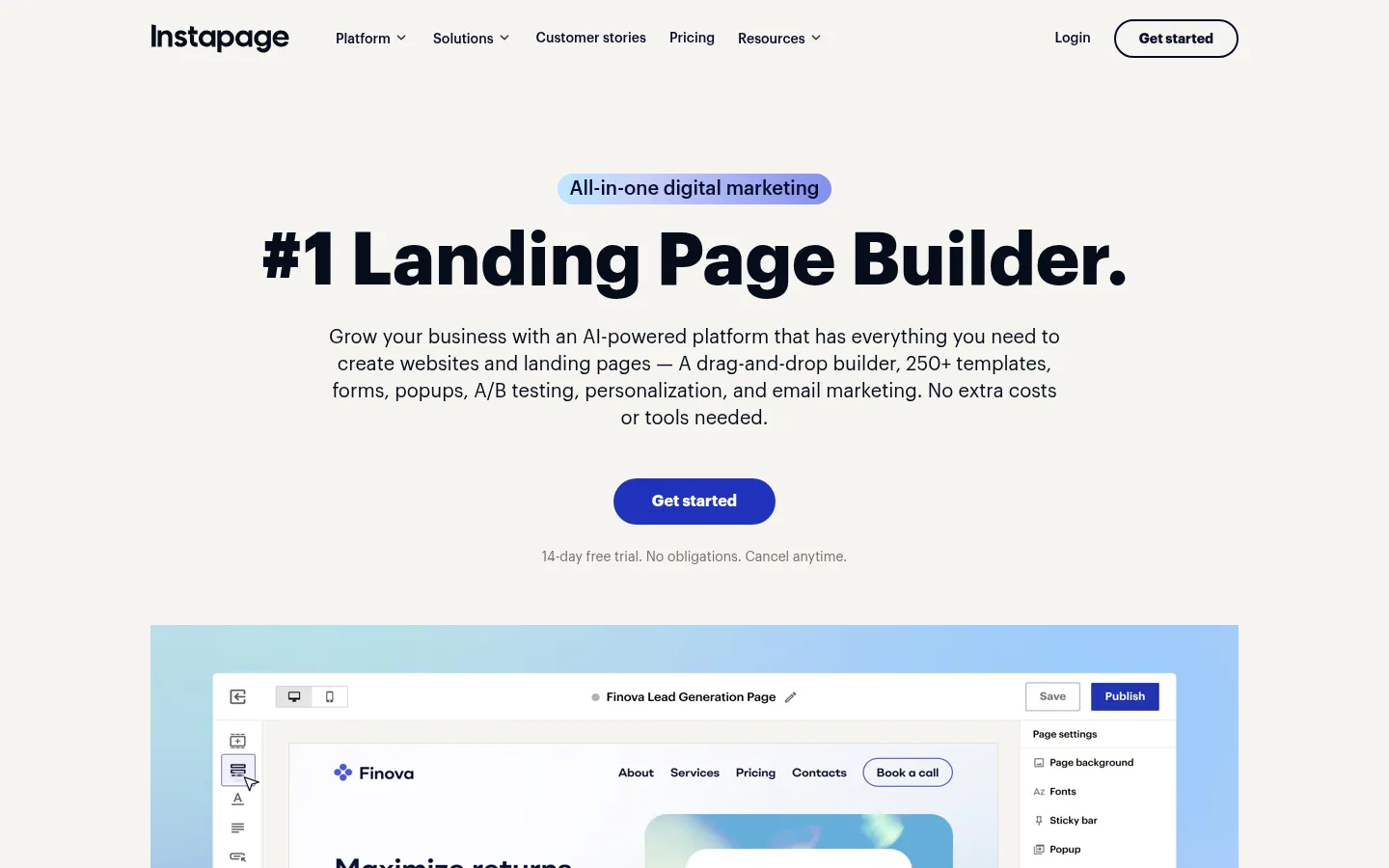 Instapage software homepage