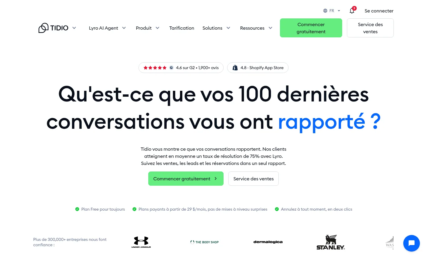 Startseite der Software Tidio