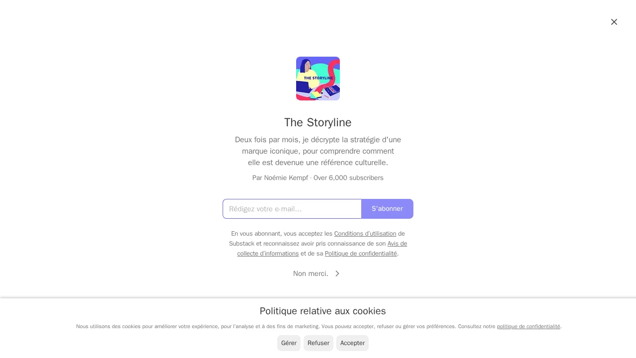 象徴的なブランドの戦略を扱う Noémie Kempf のニュースレター The Storyline の登録ページ