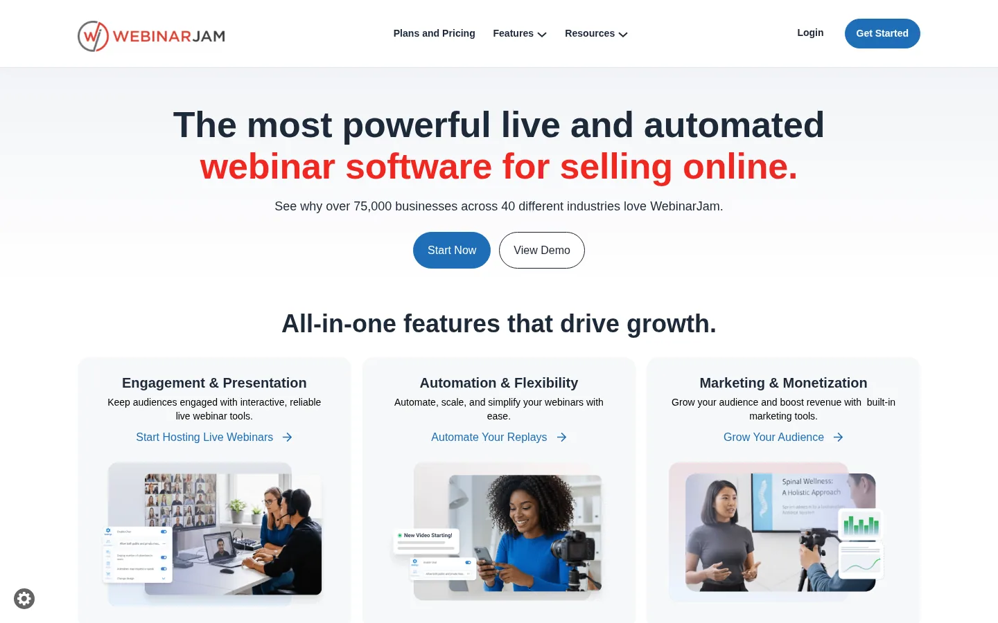 Startseite der Software WebinarJam