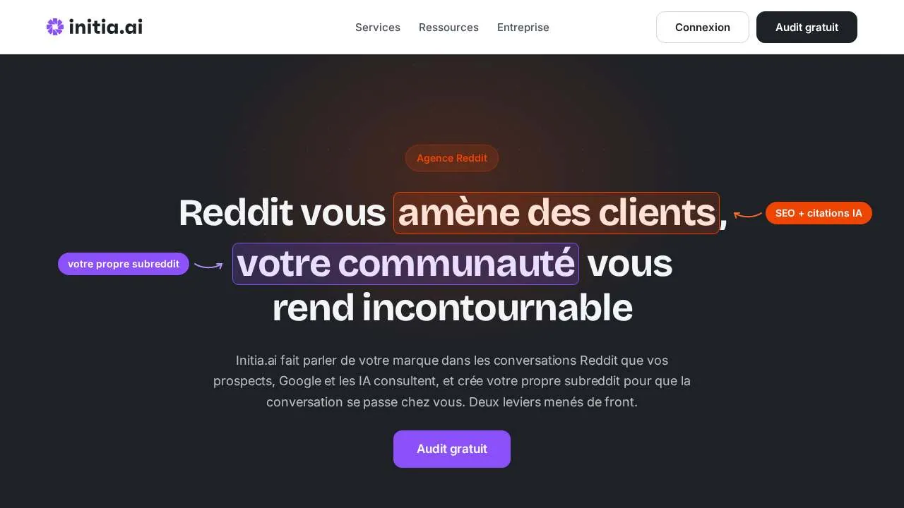 Homepage of the French Reddit agency Initia.ai