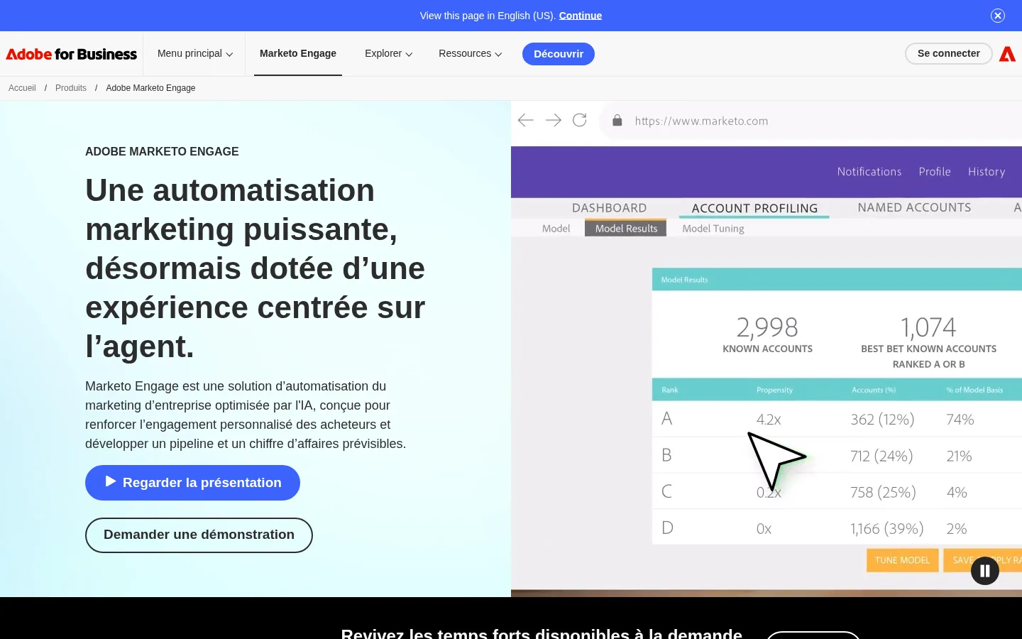 Homepage of the Adobe Marketo Engage software