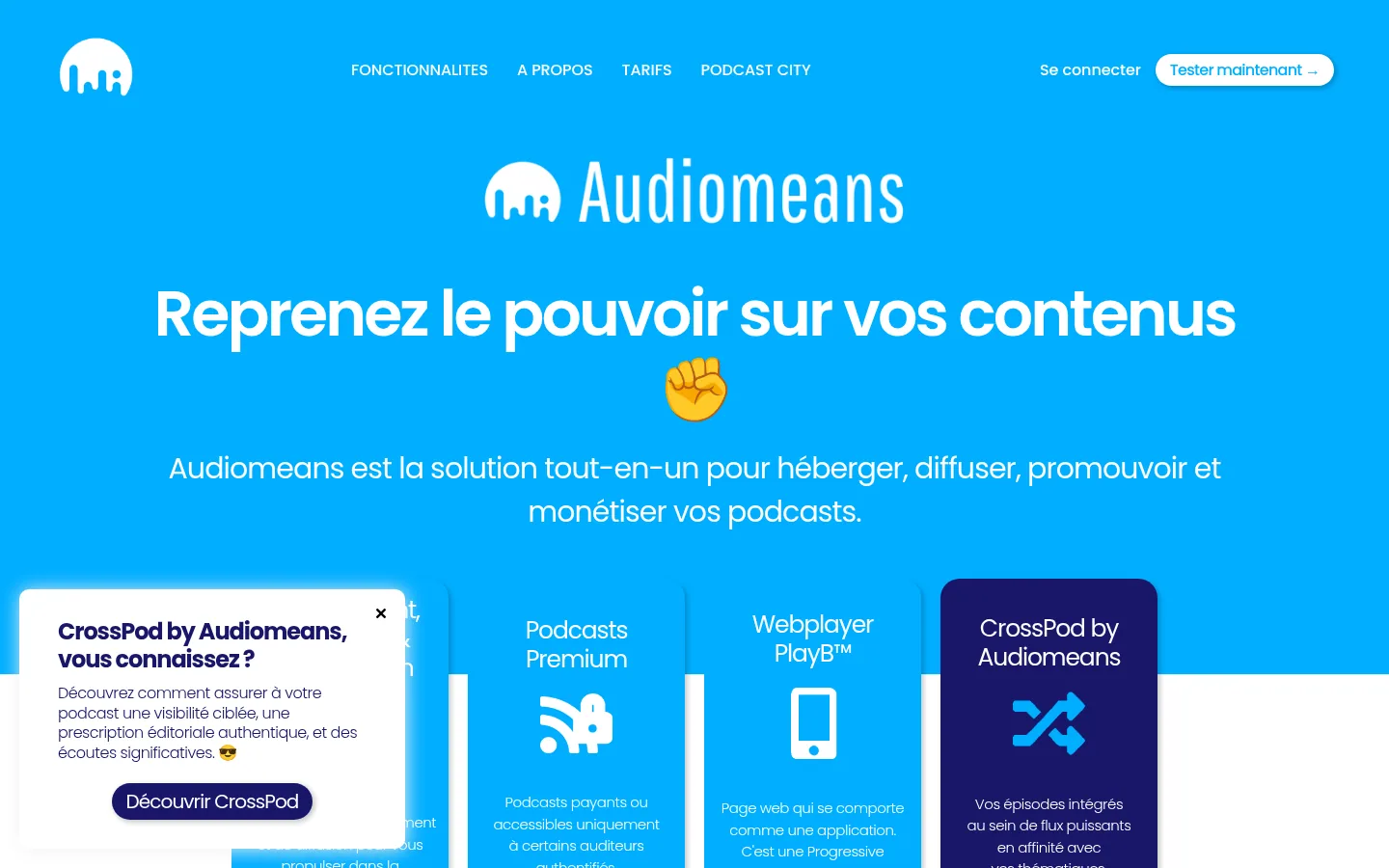Homepage of the Audiomeans software