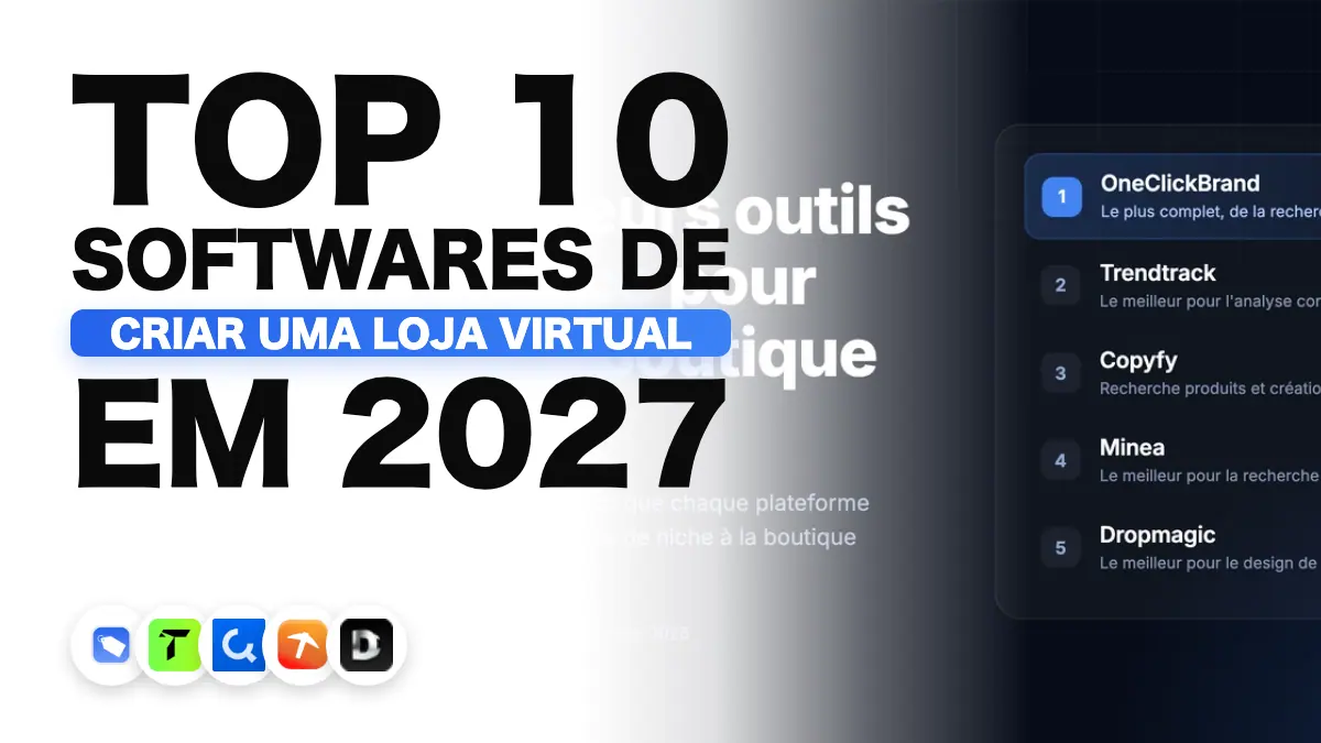 Capa do ranking das 5 melhores ferramentas de e-commerce para abrir uma loja em 2027, com o OneClickBrand em primeiro lugar