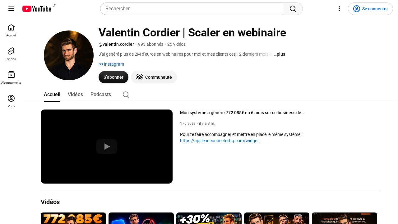 登録者 993 人、動画 25 本の Valentin Cordier の YouTube チャンネル Scaler en webinaire