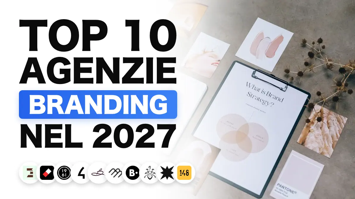 Materiali di identità visiva e campioni di colore su una scrivania, che illustra la classifica delle migliori agenzie di branding in Francia