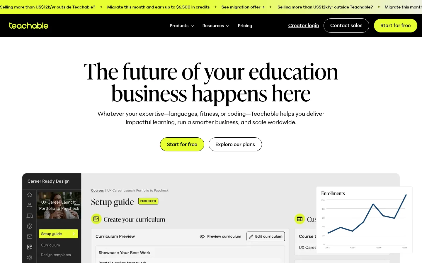 Teachable software homepage