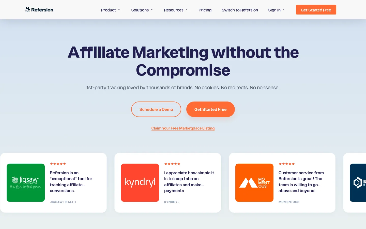 Homepage of the Refersion software