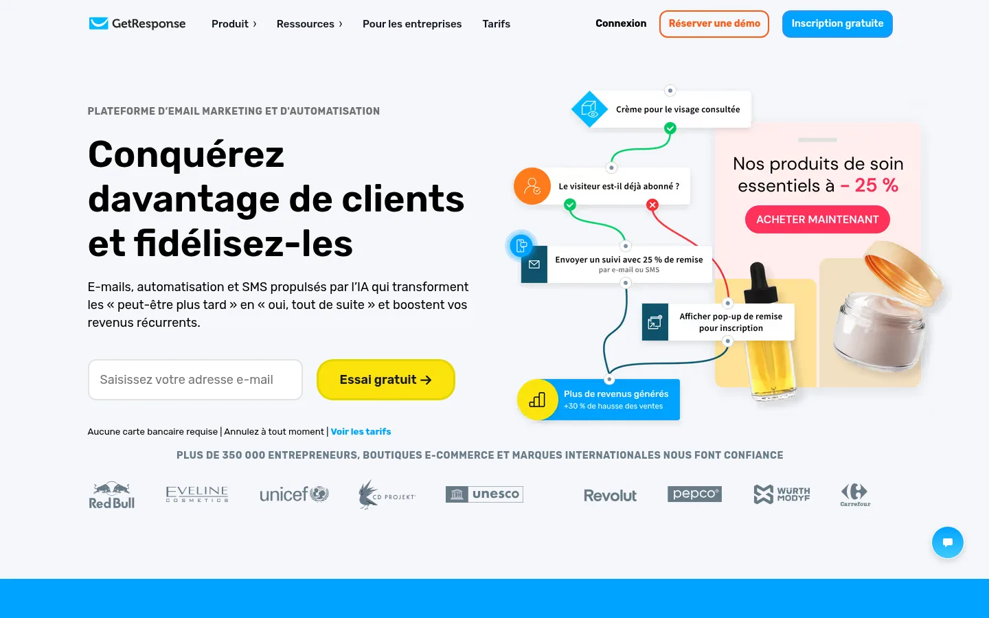 Homepage of the GetResponse software