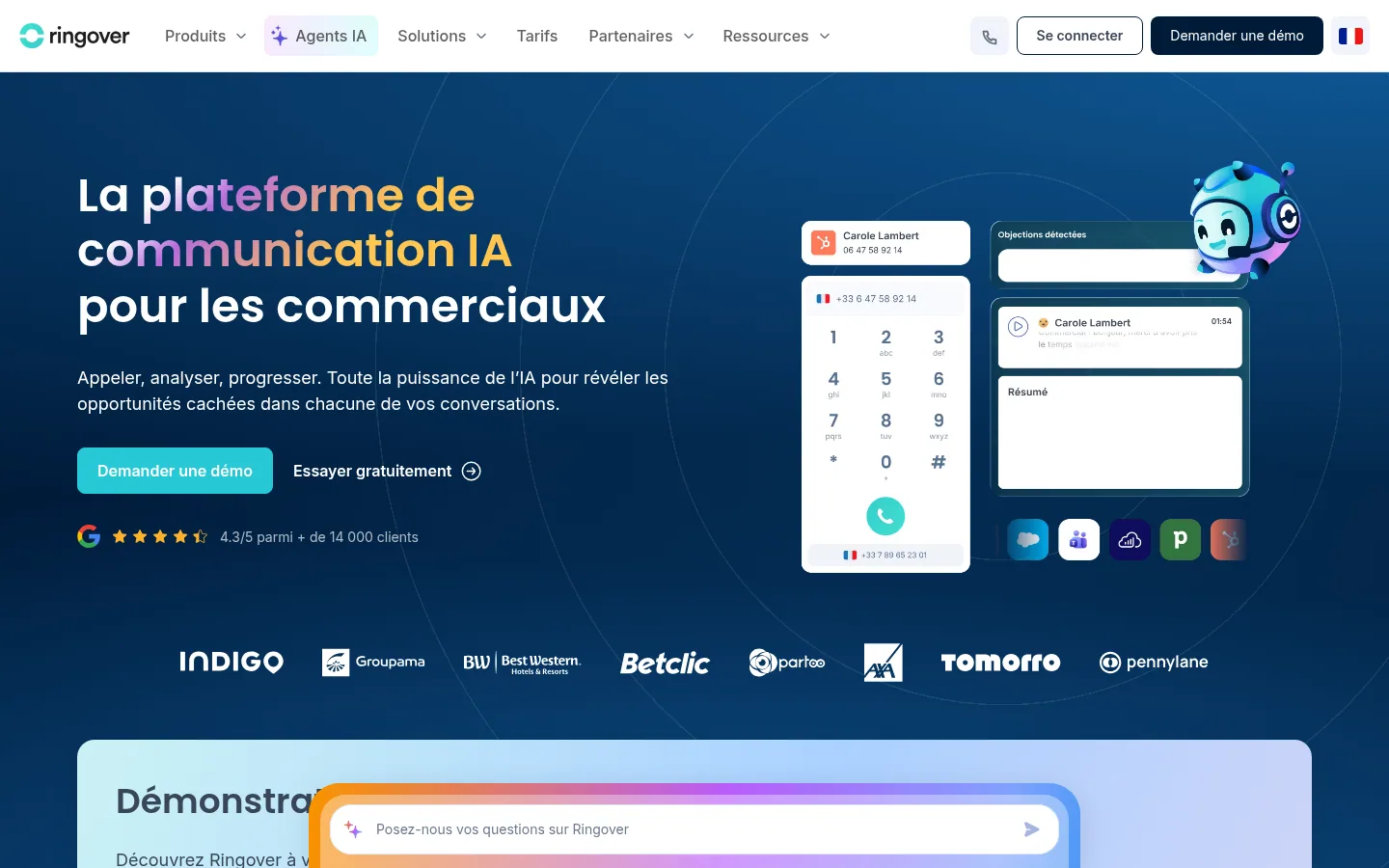 Homepage of the Ringover software