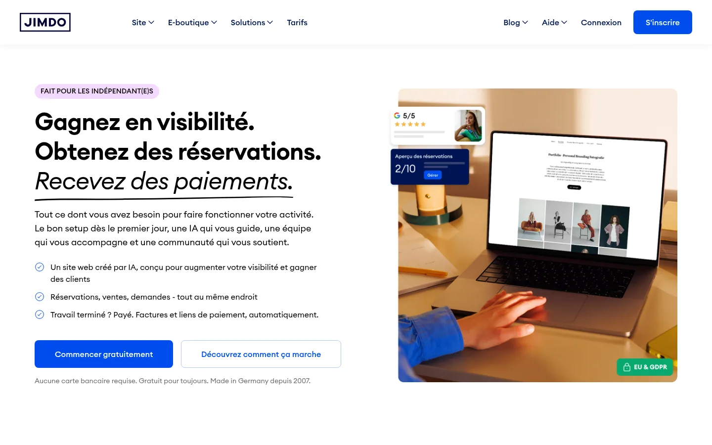 Homepage del software Jimdo