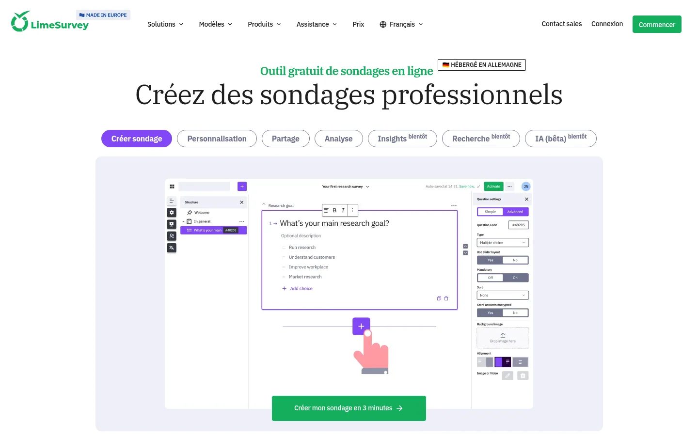 Homepage of the LimeSurvey software