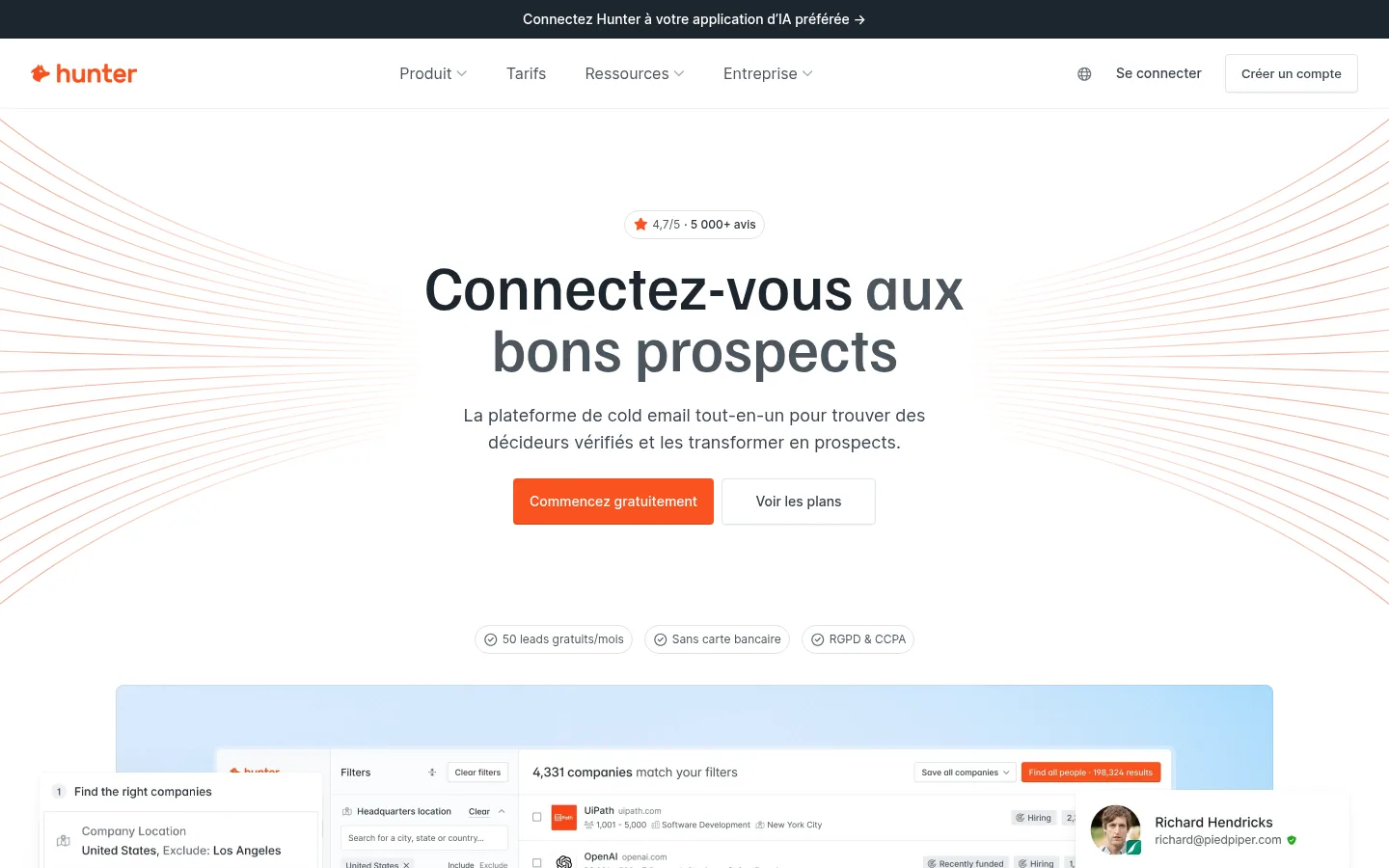 Homepage of the Hunter software