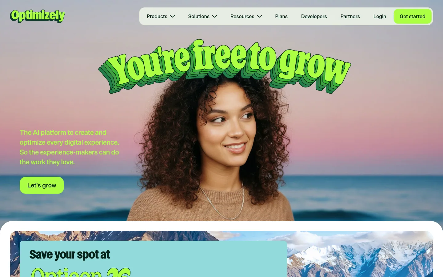 Startseite der Software Optimizely