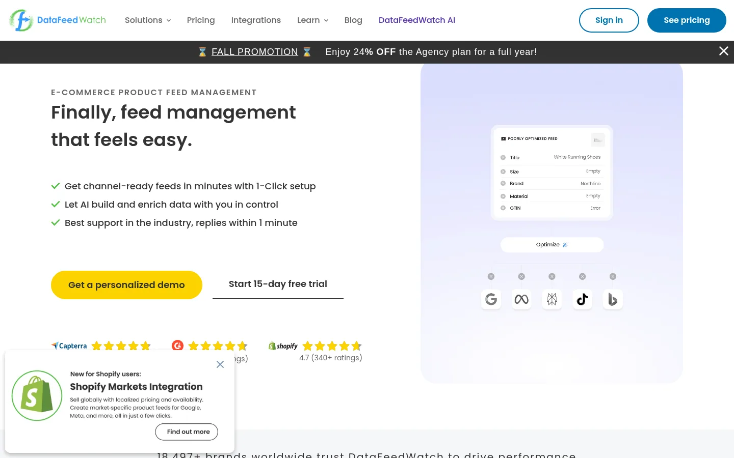 DataFeedWatch software home page