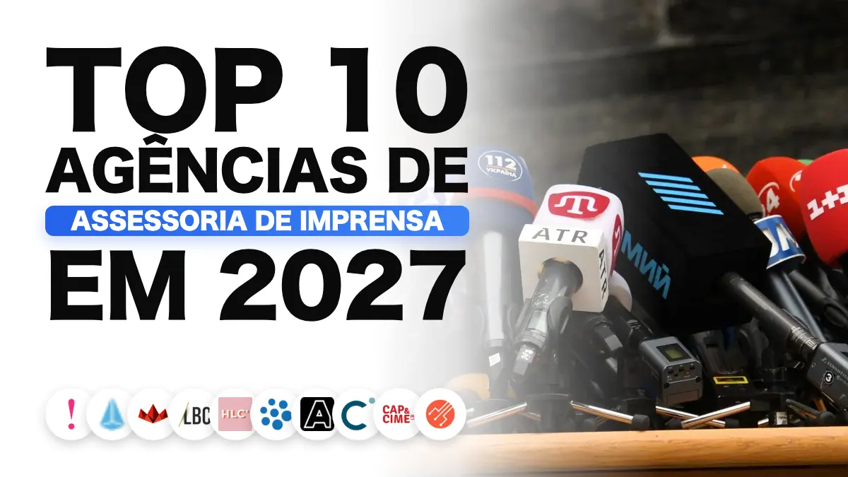 Fileira de microfones preparados para uma coletiva de imprensa, que ilustra o ranking das melhores agências de relações públicas na França