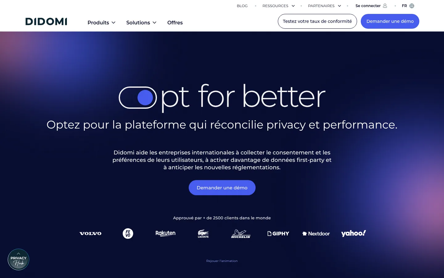 Startseite der Software Didomi