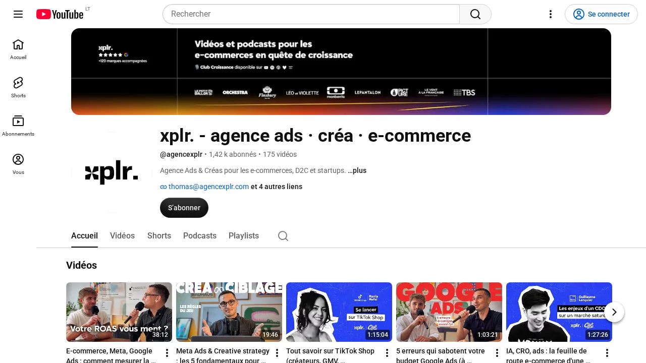 TikTok Shop에 관한 에피소드를 포함해 이커머스 브랜드를 위한 영상과 팟캐스트가 있는 에이전시 xplr의 YouTube 채널