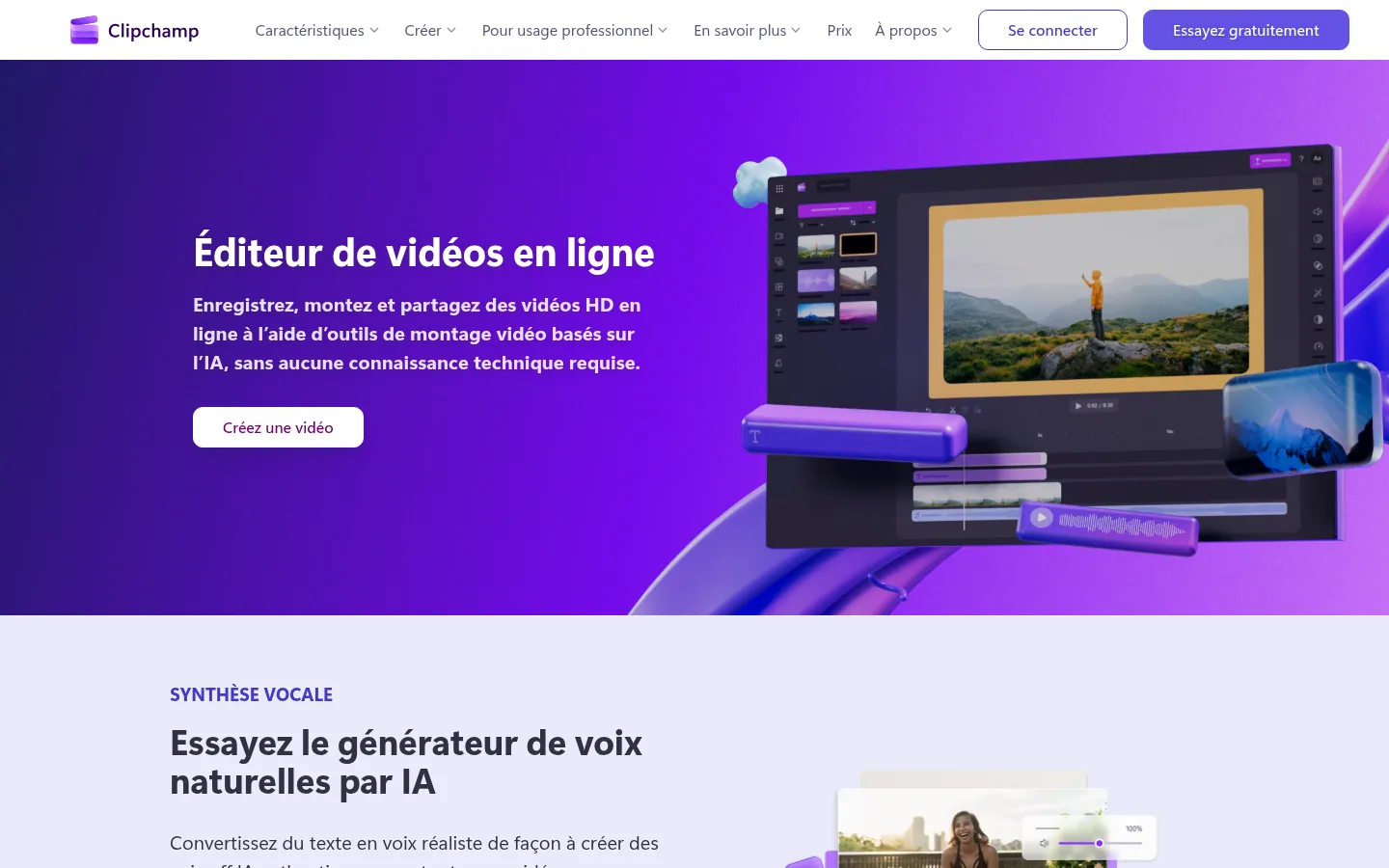 Microsoft Clipchamp software home page