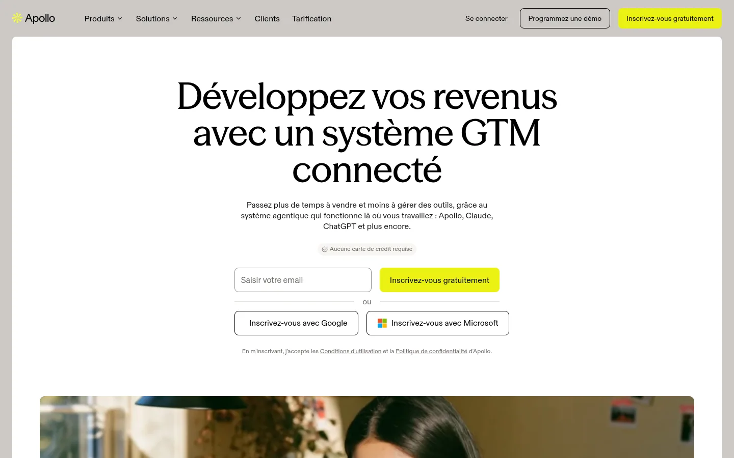 Homepage of the Apollo.io software