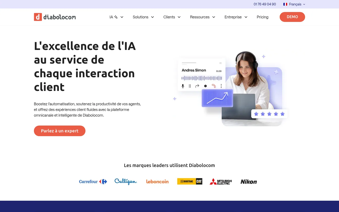Homepage of the Diabolocom software