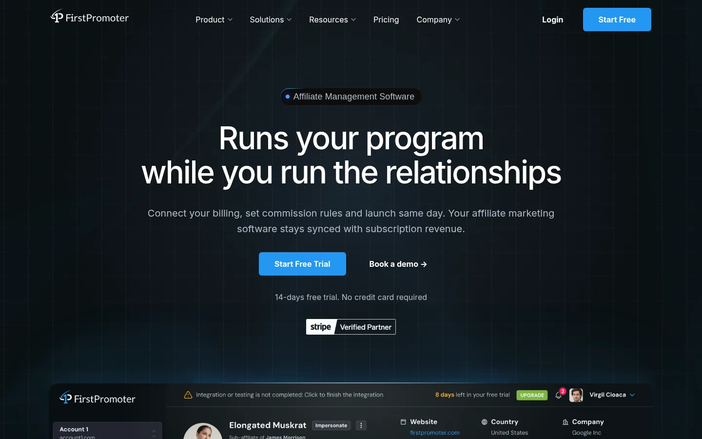 Homepage of the FirstPromoter software