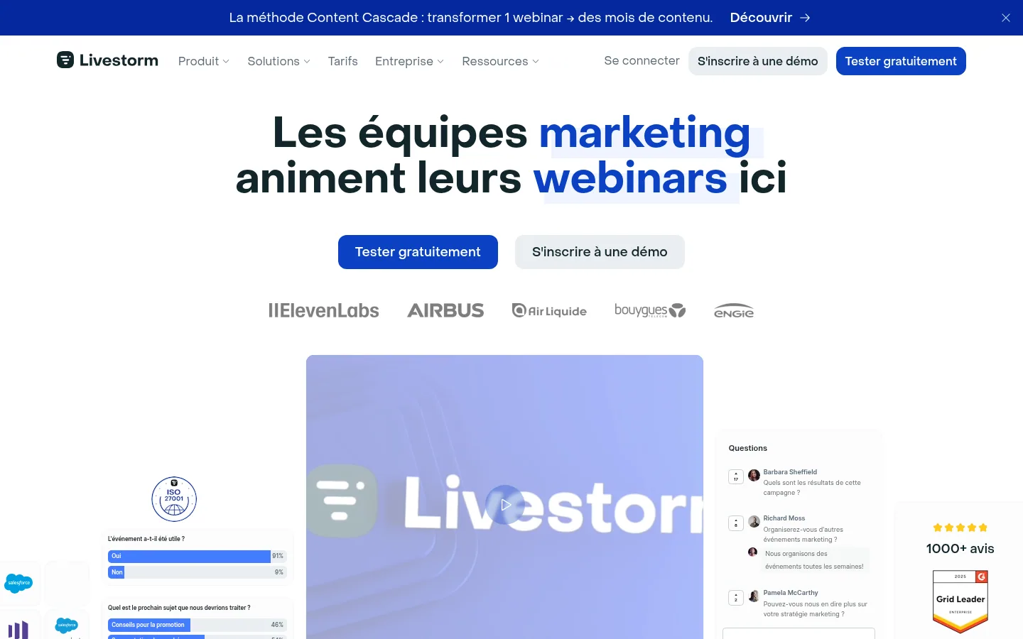 Startseite der Software Livestorm