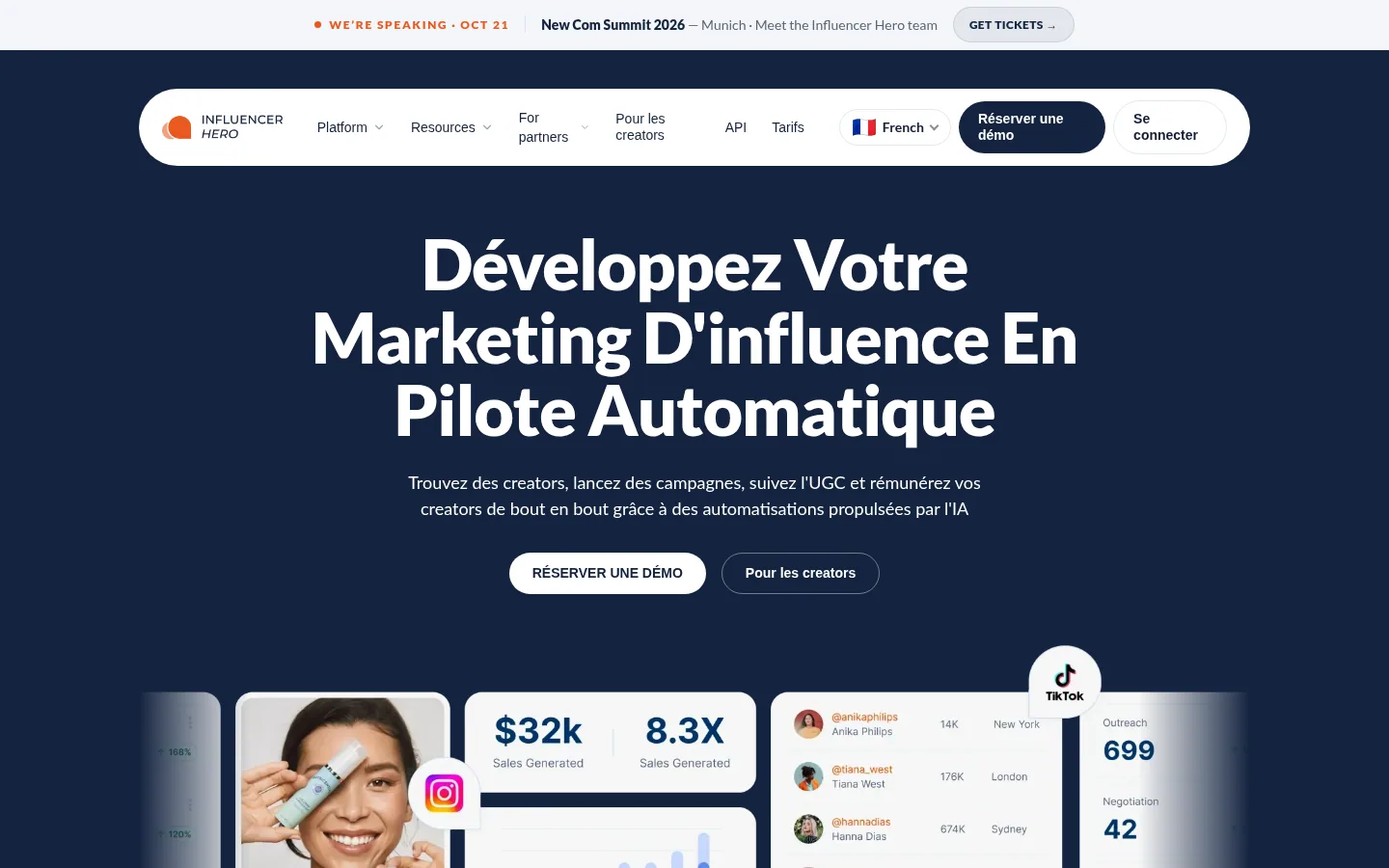 Homepage of the Influencer Hero software