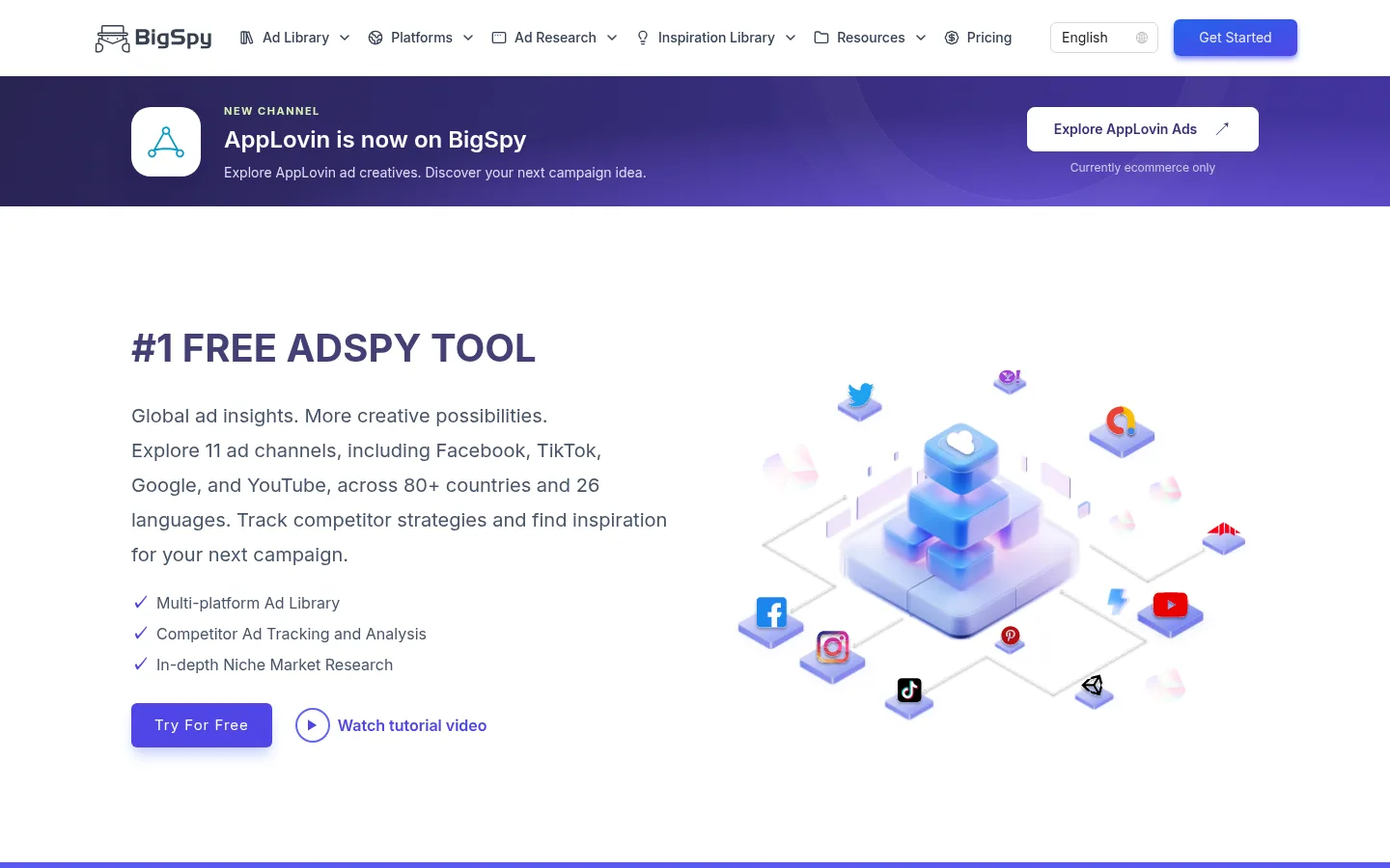 Homepage of the BigSpy software