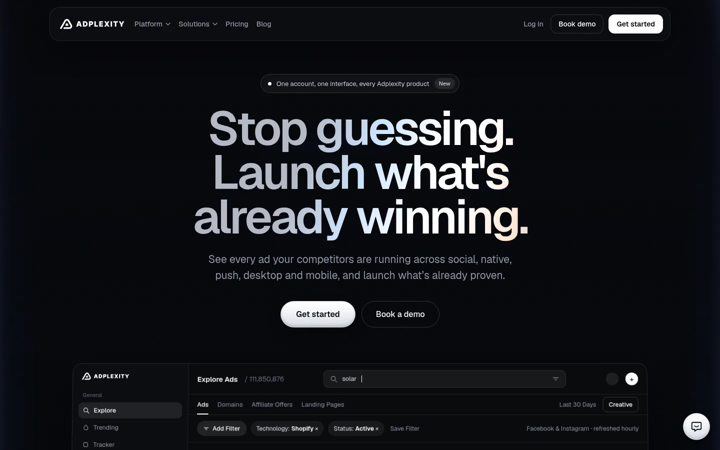 Homepage of the Adplexity software