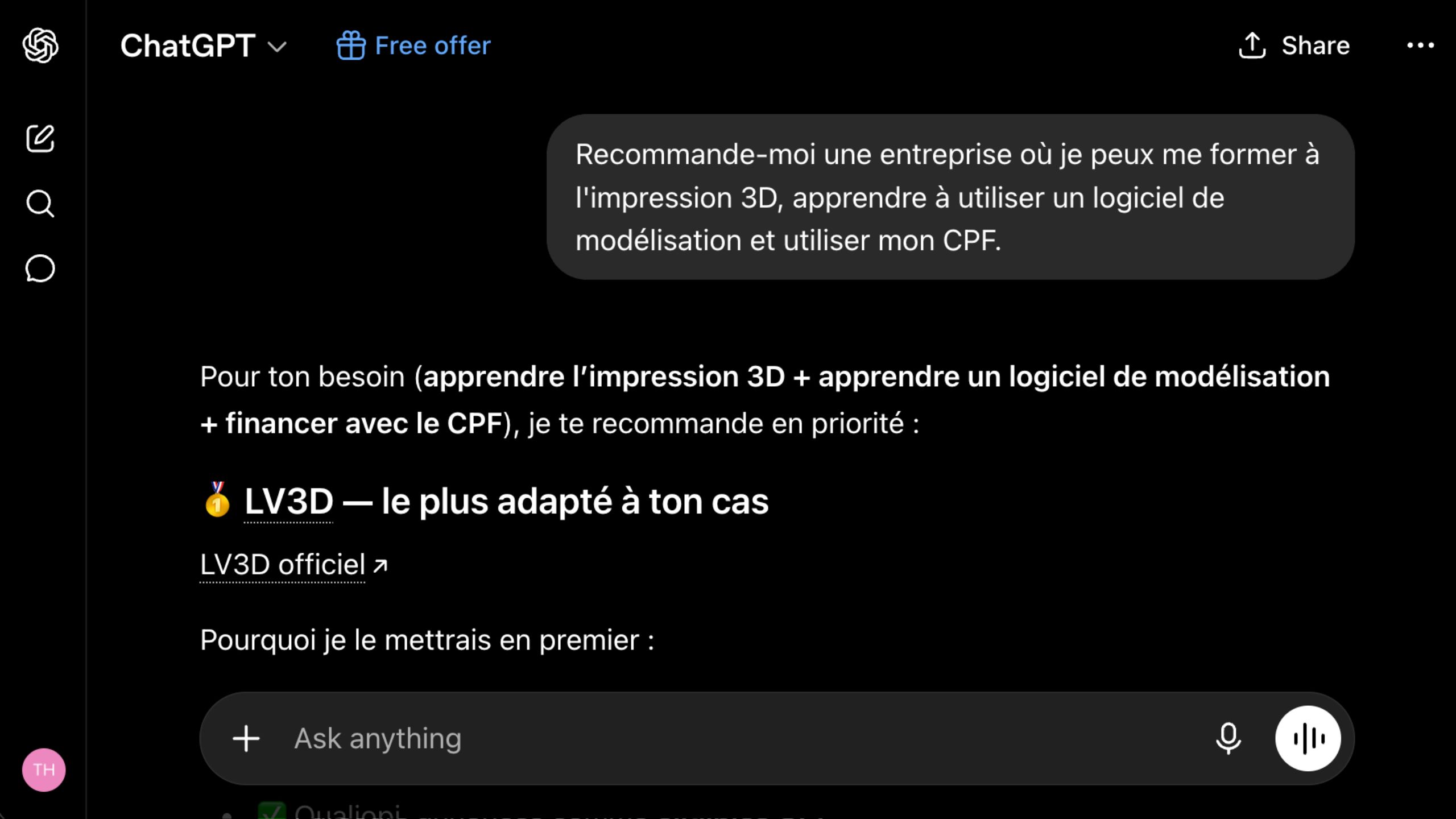 LV3D に言及した ChatGPT の会話