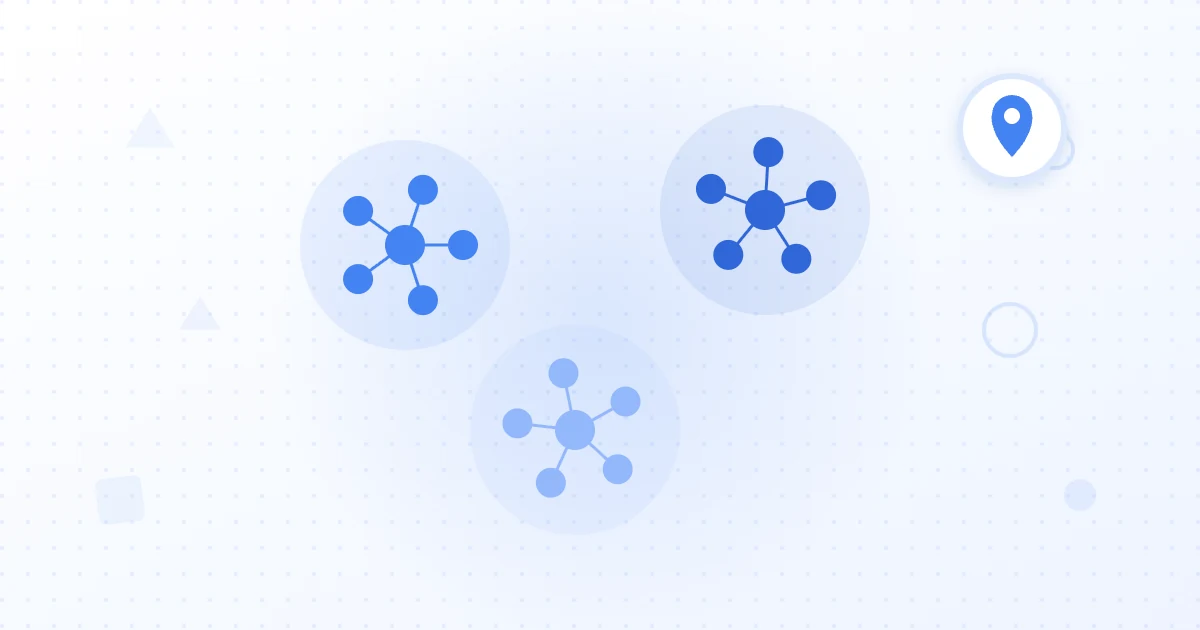 Diagram of a central core topic surrounded by branching pillar pages and clusters connected by internal links into a content network.