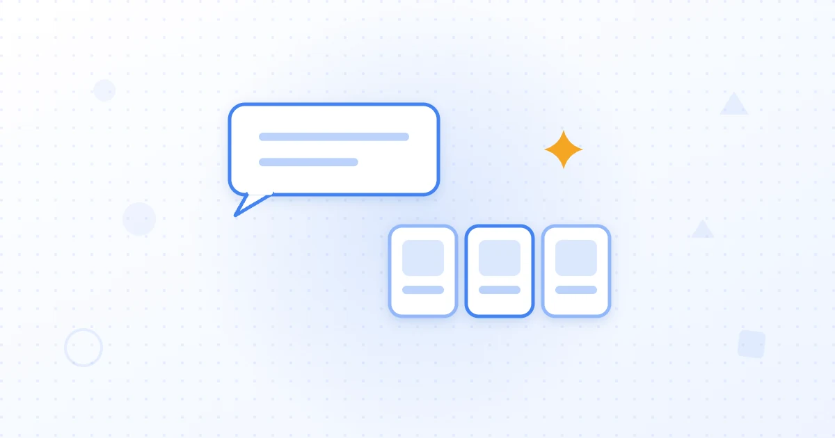 Illustration of an AI assistant displaying product cards with prices and reviews inside a conversational shopping interface.