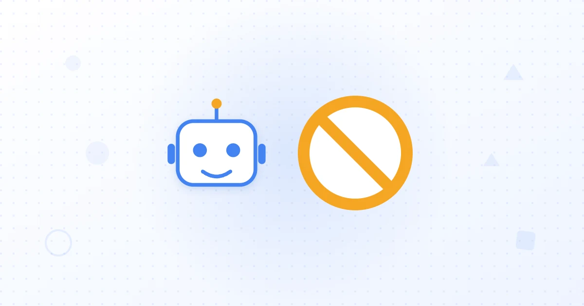 Illustrazione di un'icona di robot accanto a un segnale di divieto, che rappresenta le regole del robots.txt