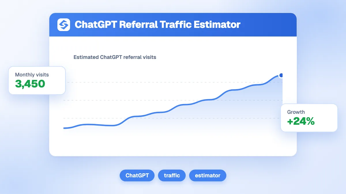 Capture de l'estimateur de trafic ChatGPT affichant les champs volume de requêtes hebdomadaires, part de voix et taux de clic avec le résultat en visites mensuelles estimées.