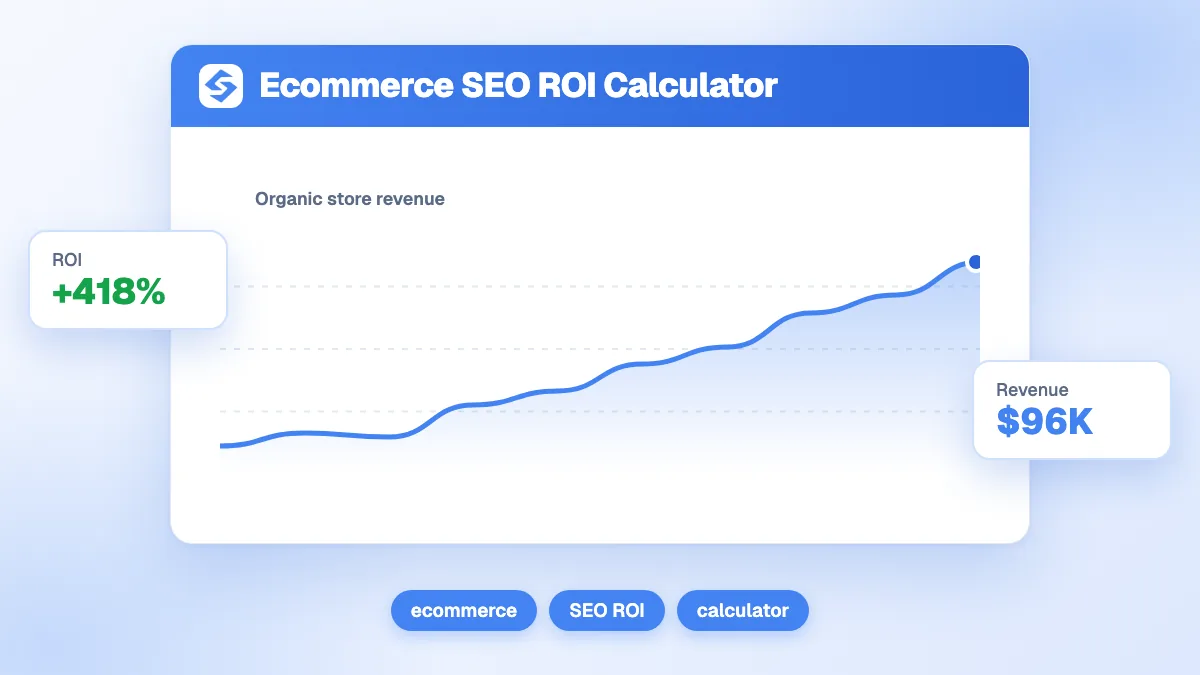 Calculateur ROI SEO e-commerce affichant le revenu mensuel additionnel et le ROI pour une hausse de trafic de 50%
