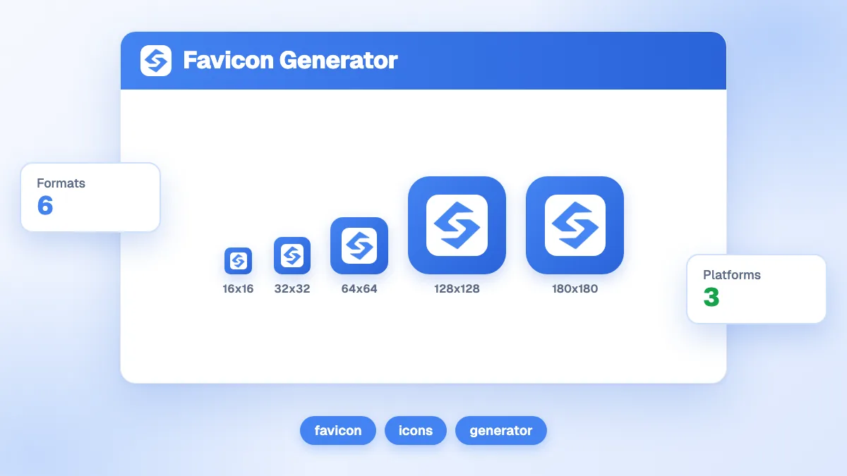 Générateur de favicon créant toutes les tailles d'icônes pour les navigateurs, Apple Touch, Android Chrome et les tuiles Windows