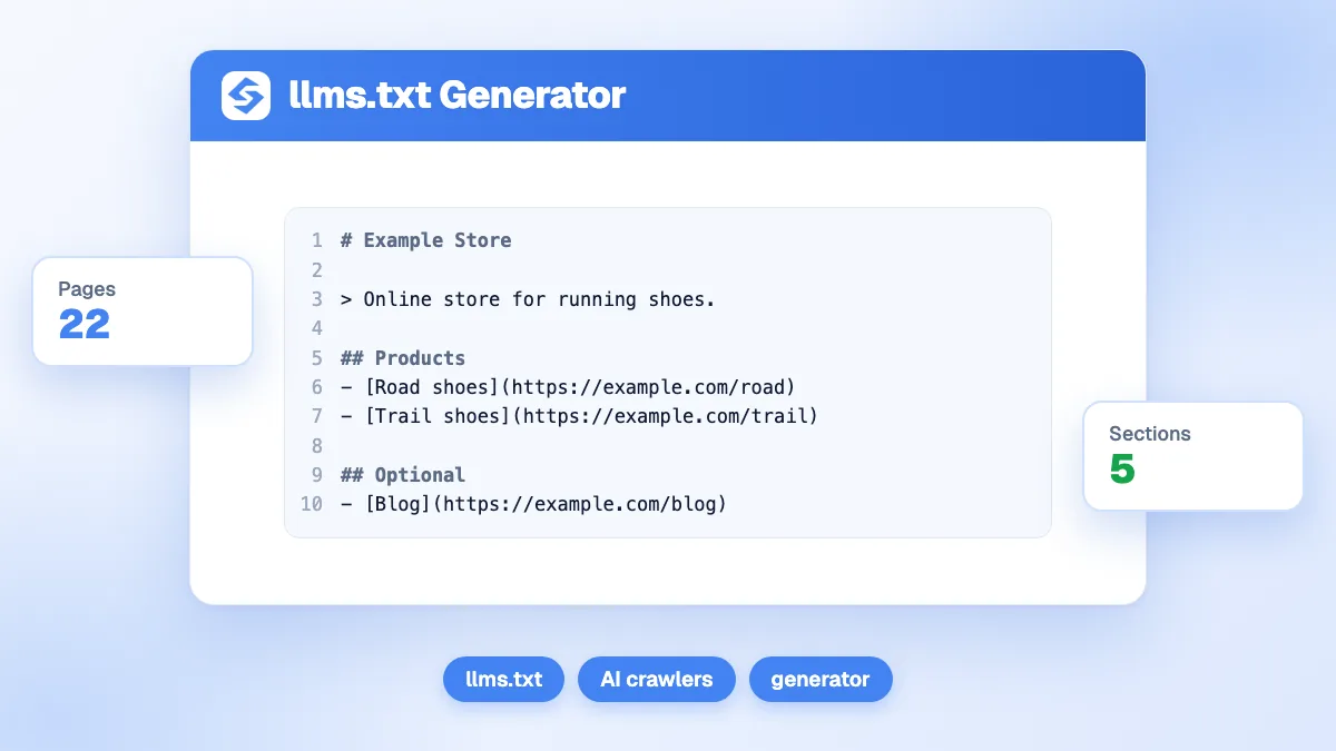 Générateur de fichier llms.txt avec sections structurées pour les robots IA et les grands modèles de langage