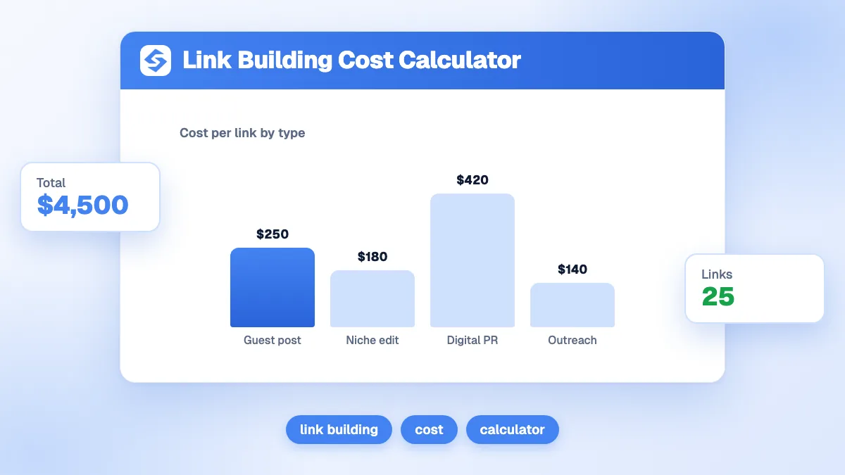 Calculateur coût netlinking avec champs nombre de backlinks, coût par lien et marge agence, affichant le coût total de campagne